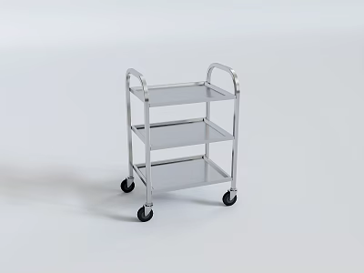 Sturdy Silver Three Tier Metal Trolley With Mobile Wheels For Utility 3d model
