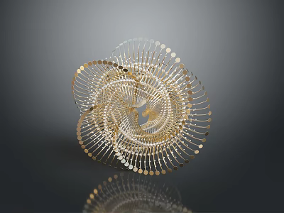 Golden Spiral Decorative Ornament With Rotating Metal Strips And Reflective Base 3d model