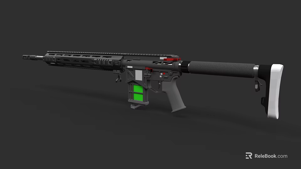 Modern Tactical Rifle With Black Finish Green Magazine And Red Accents 3d model 