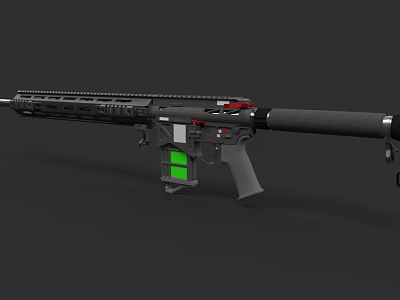 Modern Tactical Rifle With Black Finish Green Magazine And Red Accents 3d model