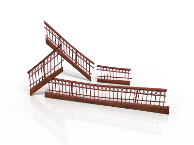 Building Staircase Design With Brown Metal Railings And Structural Components 3d model