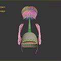 Metallic Helmet With Yellow Feather Top Side Structures And Red Dots