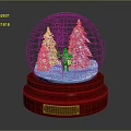 Decorative Snow Globe Ornament Set With Santa Claus Pine Trees And Red Lenox Base