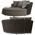 Elegant Dark Brown Rattan Sofa Stool With Round Design And Decorative Pillows