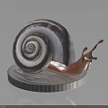 Snail With Striped Spiral Shell On Silver Euro Coin Isolated On Dark Background