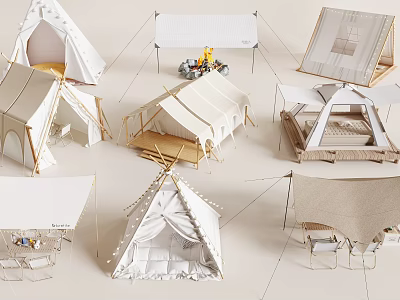 Outdoor Canopies In Various Styles With Triangle Rectangular Shapes And Canvas Fabric 3d model