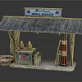 Millys Mobile Service Station Featuring Blue Sign Metal Roof Yellow Jars And Red White Striped Pole