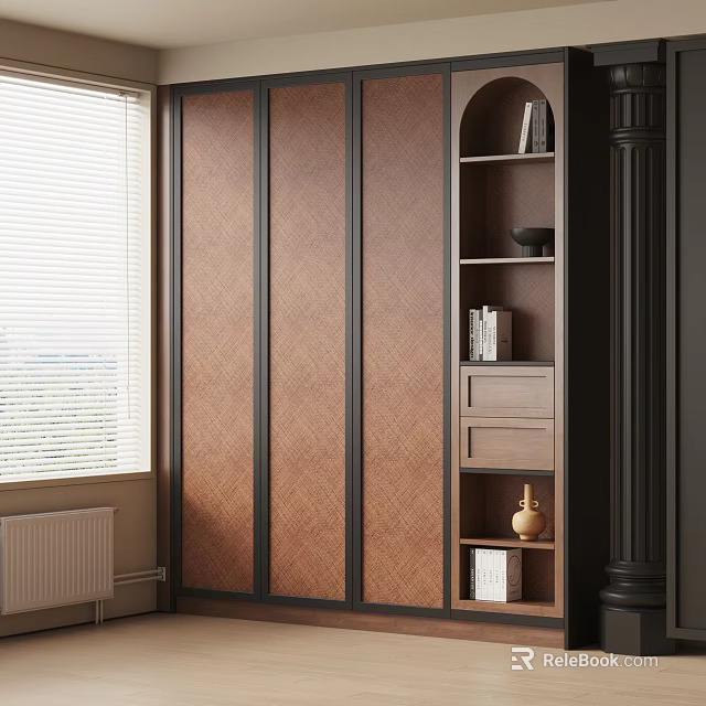 Modern Wooden Bookcase Interior With Multiple Shelves Books And Decorative Items 3d model 