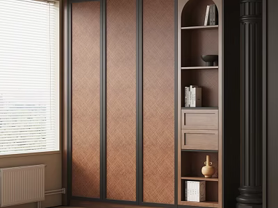 Modern Wooden Bookcase Interior With Multiple Shelves Books And Decorative Items 3d model