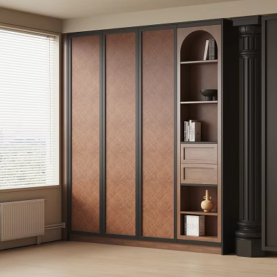 Modern Wooden Bookcase Interior With Multiple Shelves Books And Decorative Items 3d model