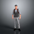 Man In Gray Vest Light Blue Shirt Gray Pants Black Shoes Standing