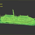 Vintage Ship Model Architecture With Green Roofs Yellow Walls And American Flag