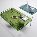 Modern Coffee Table With Textured Glass Top Metal Legs Fruit Bowl And Magazine