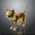 Cartoon Orange Yellow Kitten With Blue Eyes And White Paws On Black Surface With Reflection