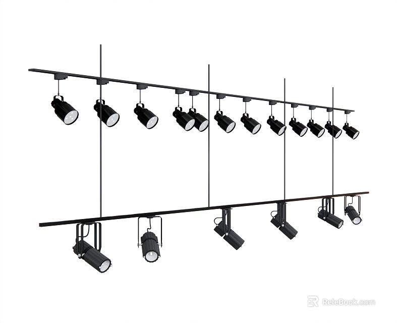 Black Track Mounted Adjustable Downlights And Spotlights For Ceiling Lighting Fixtures 3d model 