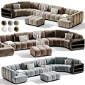 Modern Sectional Sofa With Curved Design Accent Pillows And Ottoman In Neutral Tones