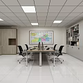 Public Office Space With Conference Table Black Office Chairs Wall Map And Bookshelves