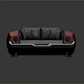 Modern Multi Seat Sofa With Red Sides Plaid Cushions And Car Inspired Design