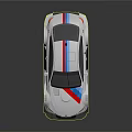White BMW Race Car With Red And Blue Stripes Sporty Aerodynamic Design