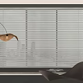 Light Colored Window Blinds In Modern Living Room With Lounge Chair And Floor Lamp