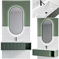 Modern Washbasin Vanity Design Green And White With Oval Illuminated Mirror Tile Backsplash And Cabinet