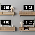 Wooden TV Stand With Woven Doors TV Table Lamp Plant And Decorations