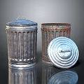 Metal Trash Cans With Silver Closed Lid And Rusted Open Top Design 3d model