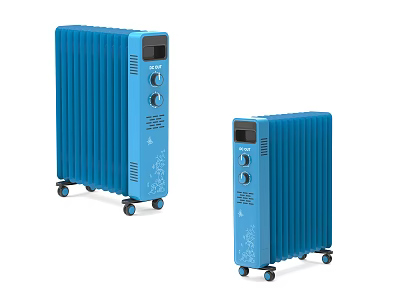 Blue Electric Heaters With Wheels And Control Knobs In Different Sizes 3d model