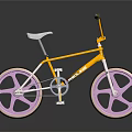 Stylish Yellow Bicycle With Pink Wheels White Seat And Black Yellow Handlebars