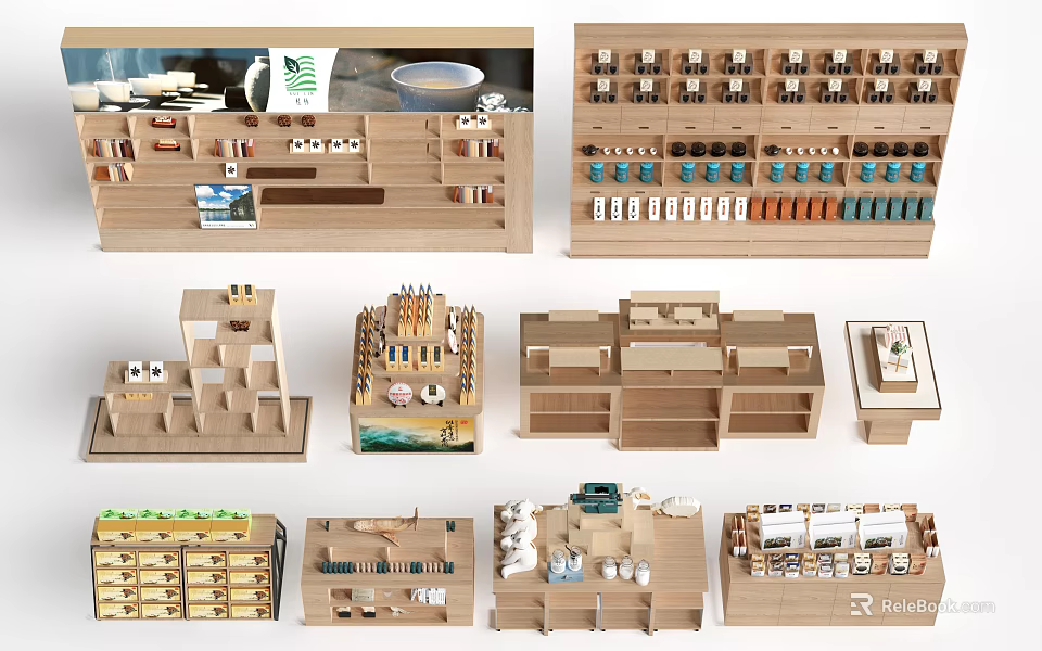 Modern Display Shelves Design With Multiple Layers And Retail Storage Compartments 3d model