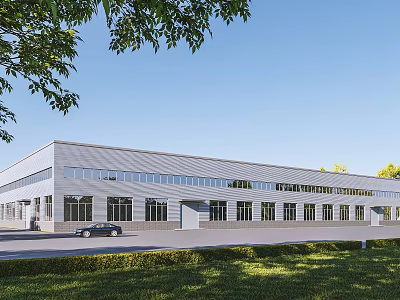 Modern Industrial Factory Exterior With Steel Structure Large Windows And Green Surroundings 3d model