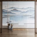 New Chinese-style roller shutter landscape gauze curtain partition 3d model
