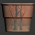 Decorative Red Flower Pot With Black Tree Patterns On Surface