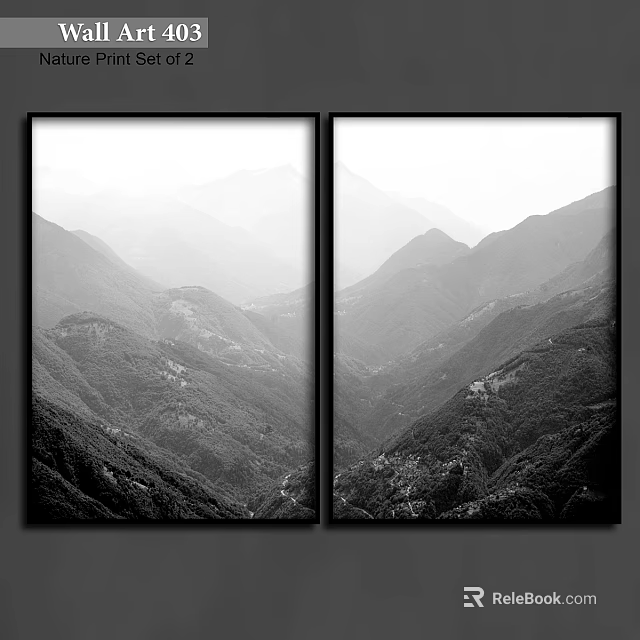 Double Photo Frames With Black And White Mountain Landscape Artwork 3d model 