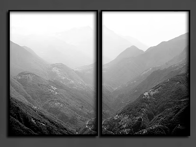 Double Photo Frames With Black And White Mountain Landscape Artwork 3d model