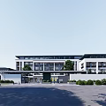 Modern School Campus Buildings With Green Playground Lush Trees And Parking Area