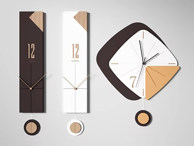 Modern Minimalist Clocks With Rectangular And Irregular Shapes Brown White Wooden Frames Metal Hands 3d model