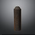 Rusted Cylindrical Metal Container With Domed Lid On Dark Background