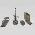 Garden Ornaments Featuring Wooden Boats on Calm Water with Clear Reflections