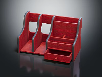 Red Sturdy Desktop Storage Rack with Multiple Compartments and Drawer for Organizing Office Supplies 3d model