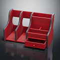 Red Sturdy Desktop Storage Rack with Multiple Compartments and Drawer for Organizing Office Supplies