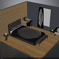 Modern Bedroom Furniture Setup With Wooden Slat Wall Bed Nightstand Desk And Chair