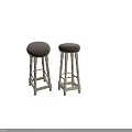 Gray Upholstered Bar Stools with White Carved Legs and Gold Crossbars
