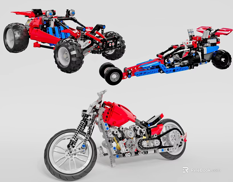 Building Blocks Off Road Buggy Race Car And Motorcycle Models With Detailed Designs 3d model 