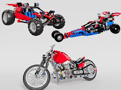 Building Blocks Off Road Buggy Race Car And Motorcycle Models With Detailed Designs 3d model
