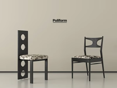 Poliform Modern Dining Chairs With Black Frame Patterned Cushion And Stylish Backrest 3d model