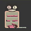 Pink Wrapped Candies in Open Pink Refrigerator with Black Cat Face Design and Falling Candy