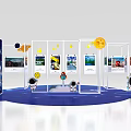 Colorful Space Themed Art Installation With Astronauts Moon Stars Rocket And Display Frames