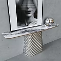 Modern Console Table With Marble Top And Metallic Diamond Pattern Base Featuring Decorative Sphere 3d model