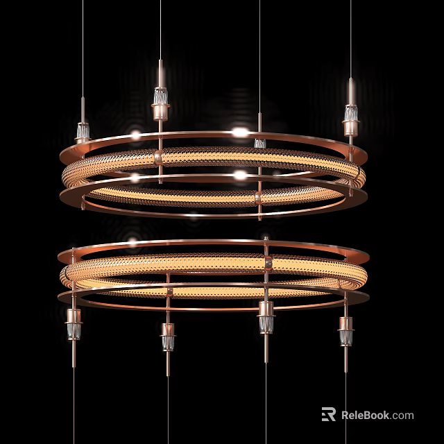 Modern Double Layer Circular Chandelier With Metal Frame And Hanging Lights 3d model 